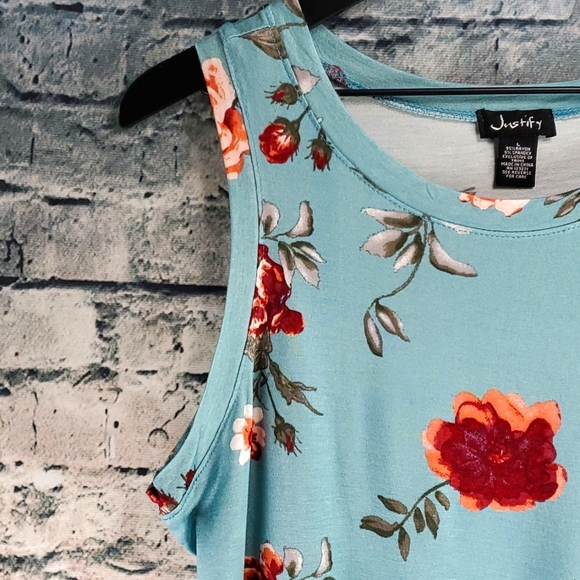 5/$30 🎀 Justify | Aqua Floral Cottagecore Boho Crew Neck Swing Tank Top - Picture 5 of 8